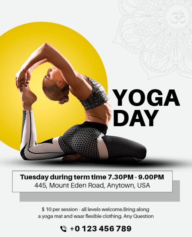 Vibrant Yellow Yoga Day Event Poster Template