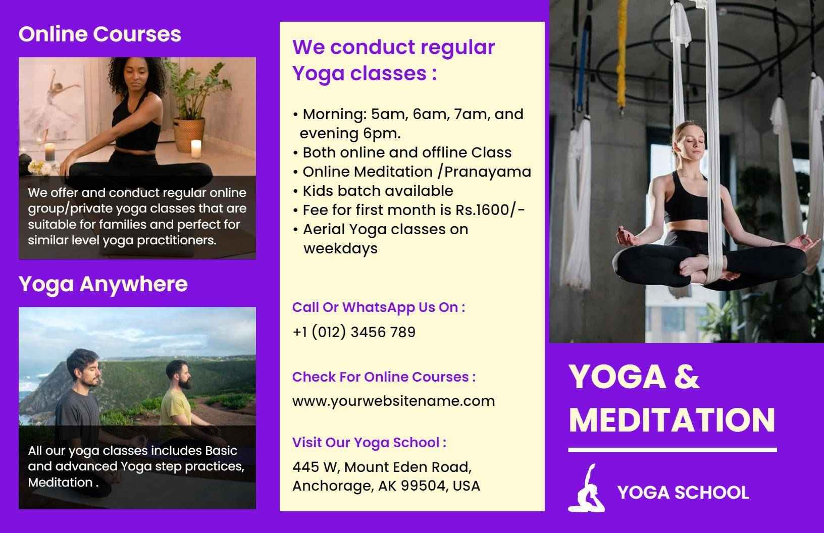 Vibrant Yoga Classes and Meditation Online Courses Brochure Template