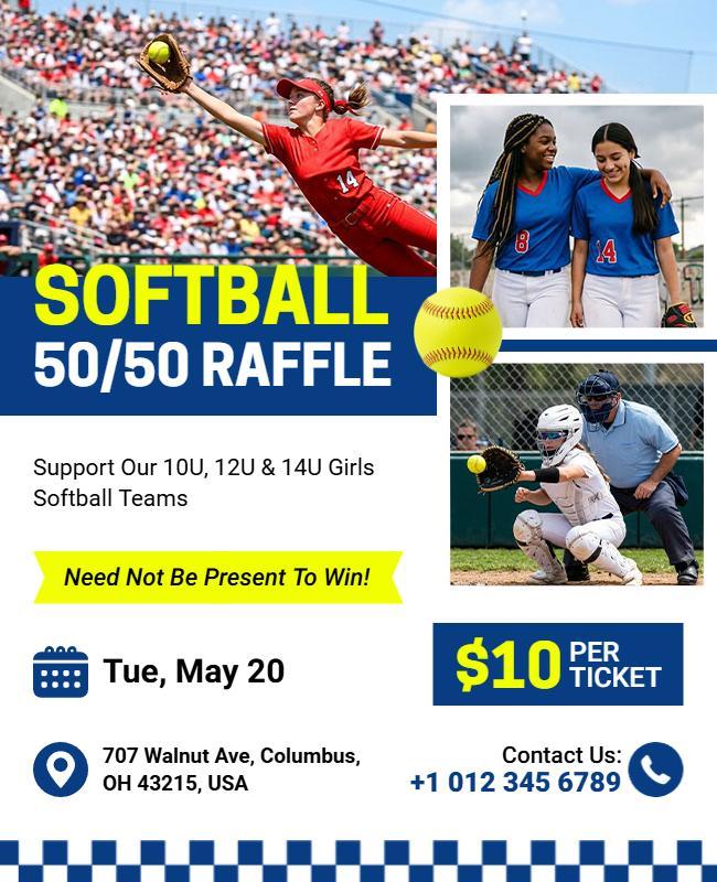 Vibrant Youth Softball 50/50 Raffle Flyer Template