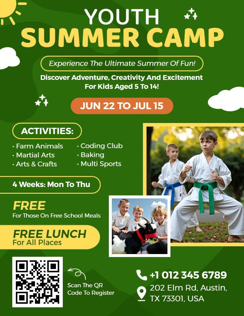 Vibrant Youth Summer Camp Activities Flyer Template