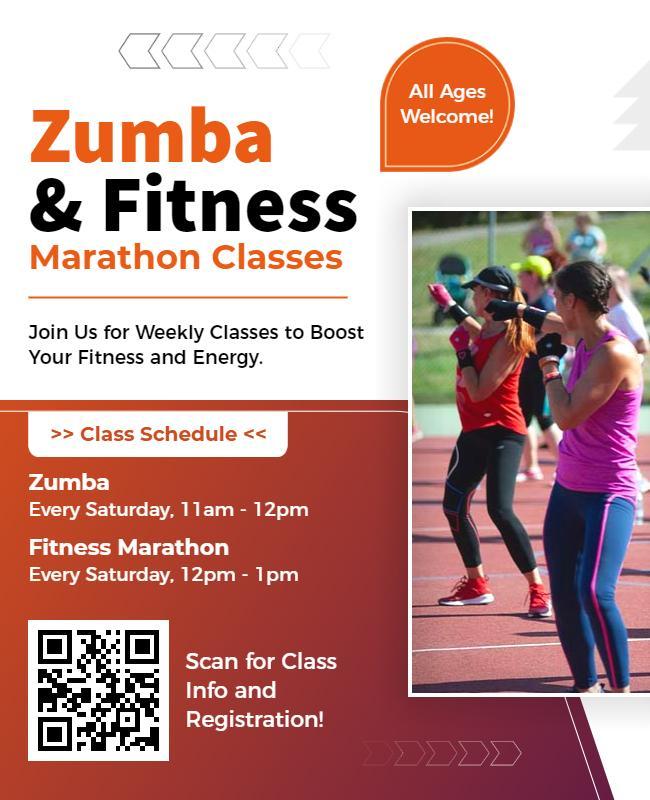 Vibrant Zumba and Fitness Marathon Class Schedule Poster Template