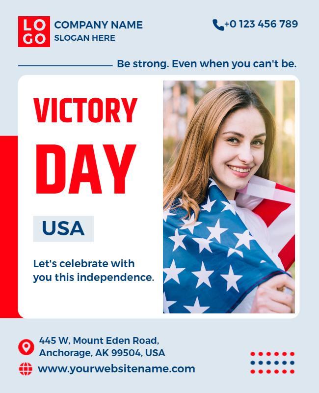 Patriotic Red White Blue Victory Day Celebration Flyer Template