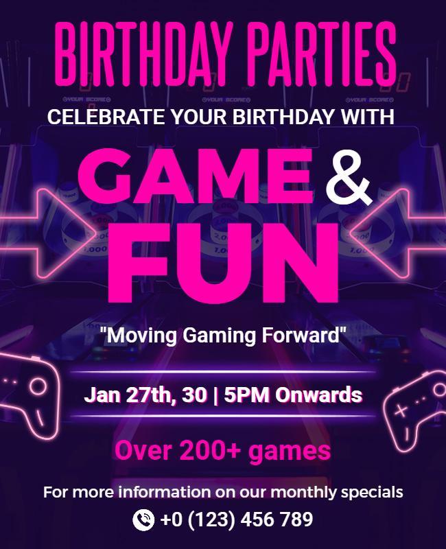 Video Game Birthday Party Flyer Template