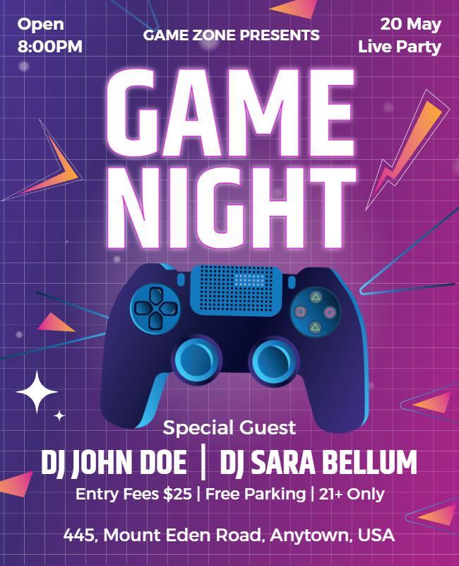 Futuristic Purple Game Night Party Flyer Template