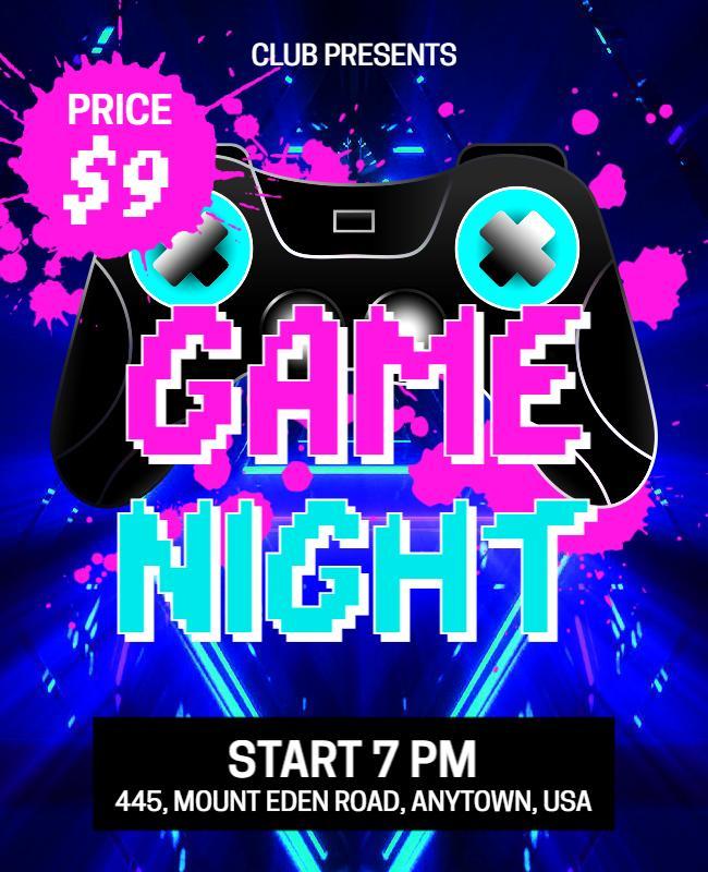 Vibrant Retro Gaming Night with Neon Colors Flyer Template