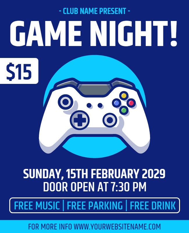 Bold Blue Gaming Console Theme Game Night Flyer Template