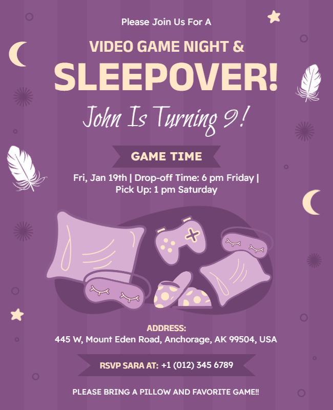 Video Game Sleepover Birthday Party Flyer Template