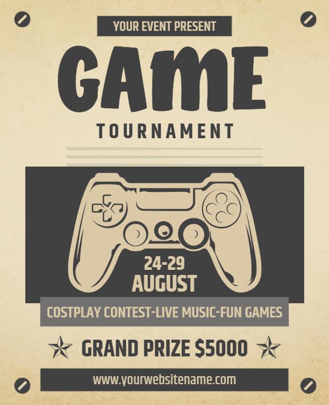 Vintage Retro Game Tournament Competition Flyer Template