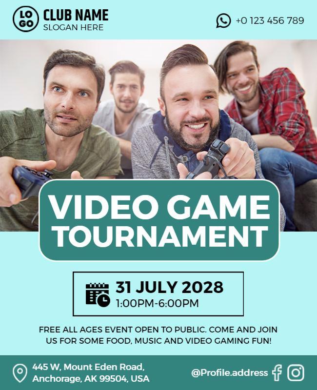 Vibrant Blue Video Game Tournament Event Flyer Template