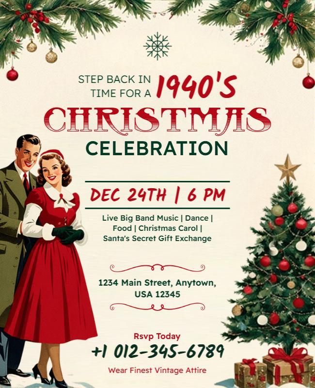 Vintage 1940s Christmas Celebration Holiday Poster Template