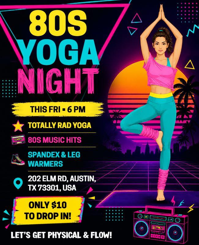 Vintage 80s Yoga Night Flyer Template