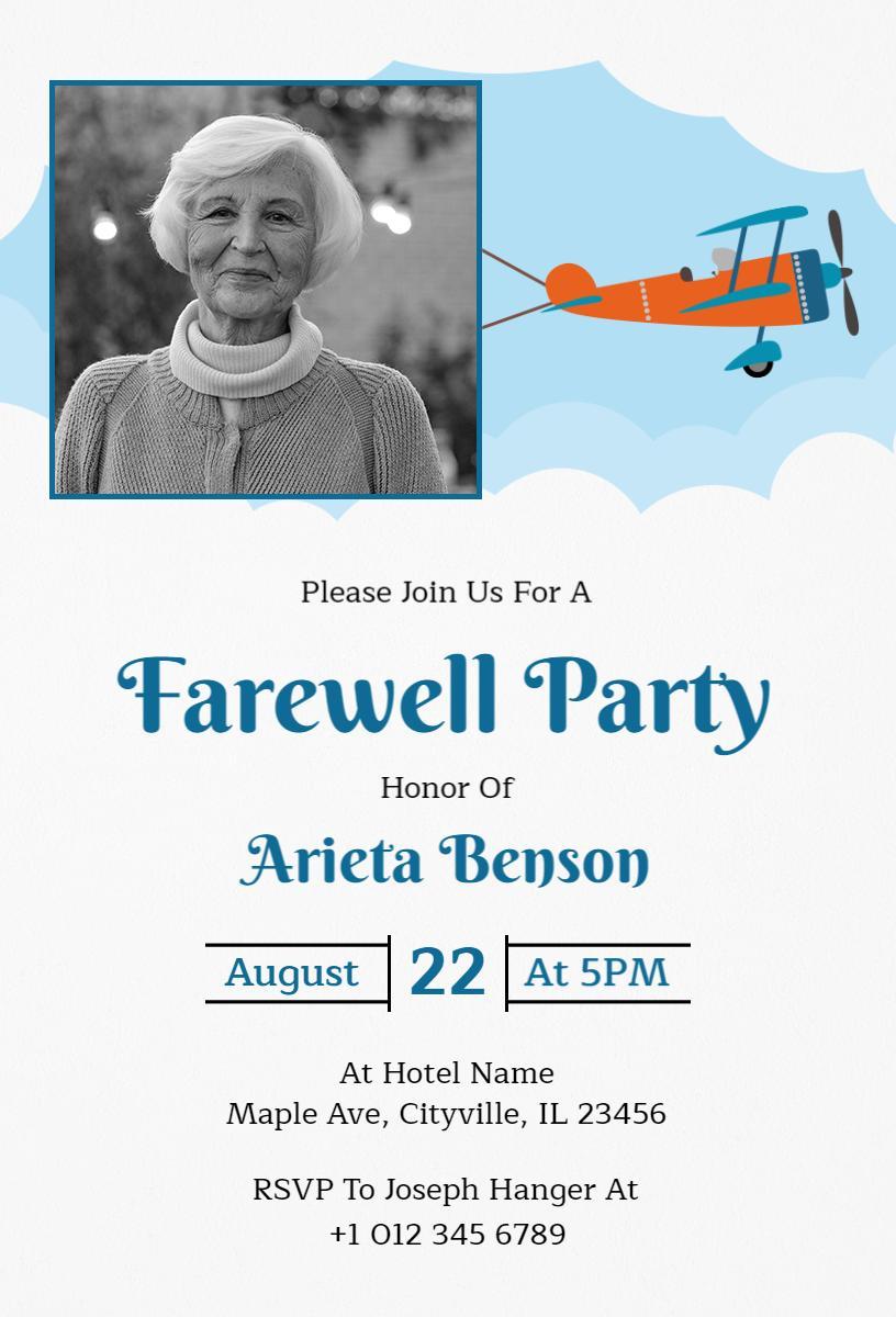 Vintage Airplane Themed Farewell Party Invitation Template