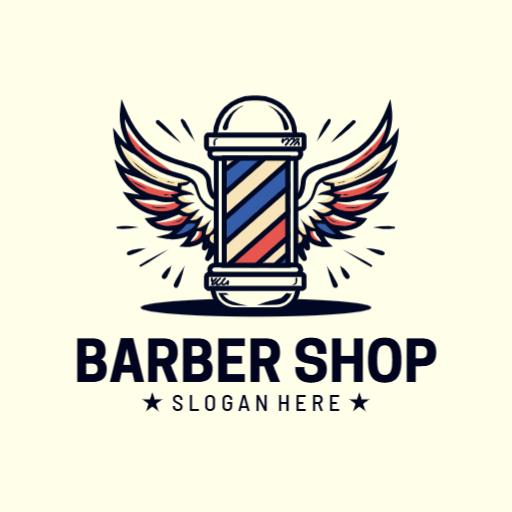 Vintage Barber Shop Logo with Wings and Striped Pole Logo Template