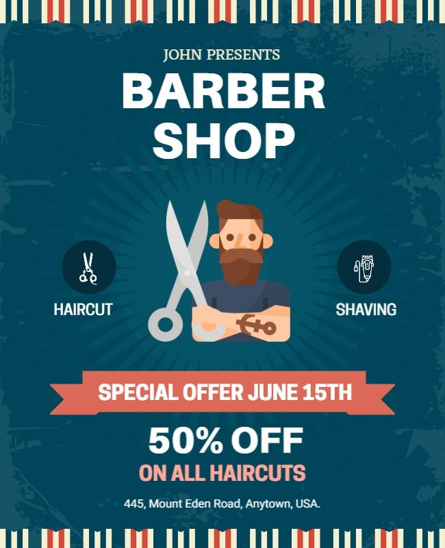Vintage Barber Shop Special Offer Discount Poster Template
