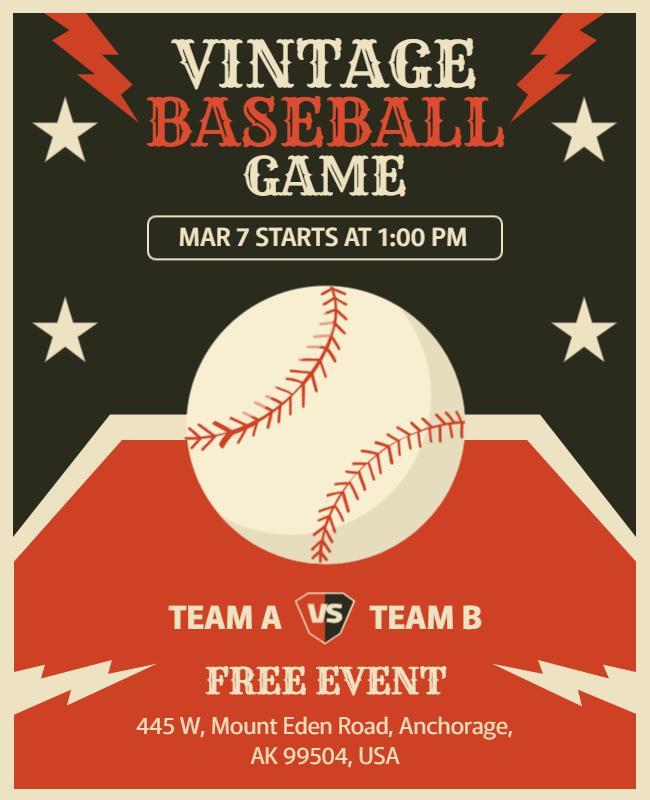 Vintage Baseball Game Event Flyer Template