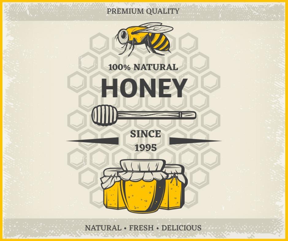 Vintage Bee and Honey Jar Illustration Retro Ad Template