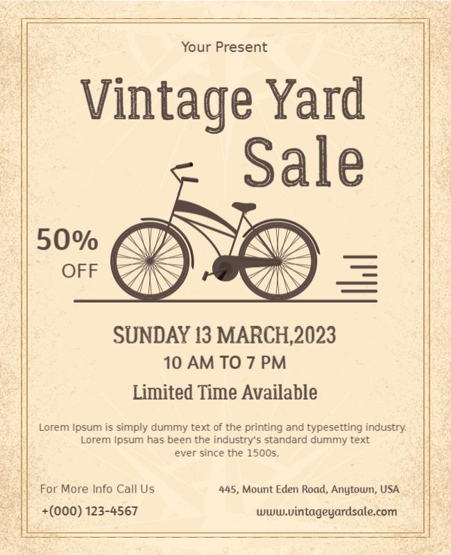 Vintage Bicycle Yard Sale Event Flyer Template