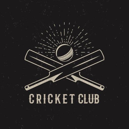 Vintage Black and White Cricket Team Logo with Bats and Ball Logo Template