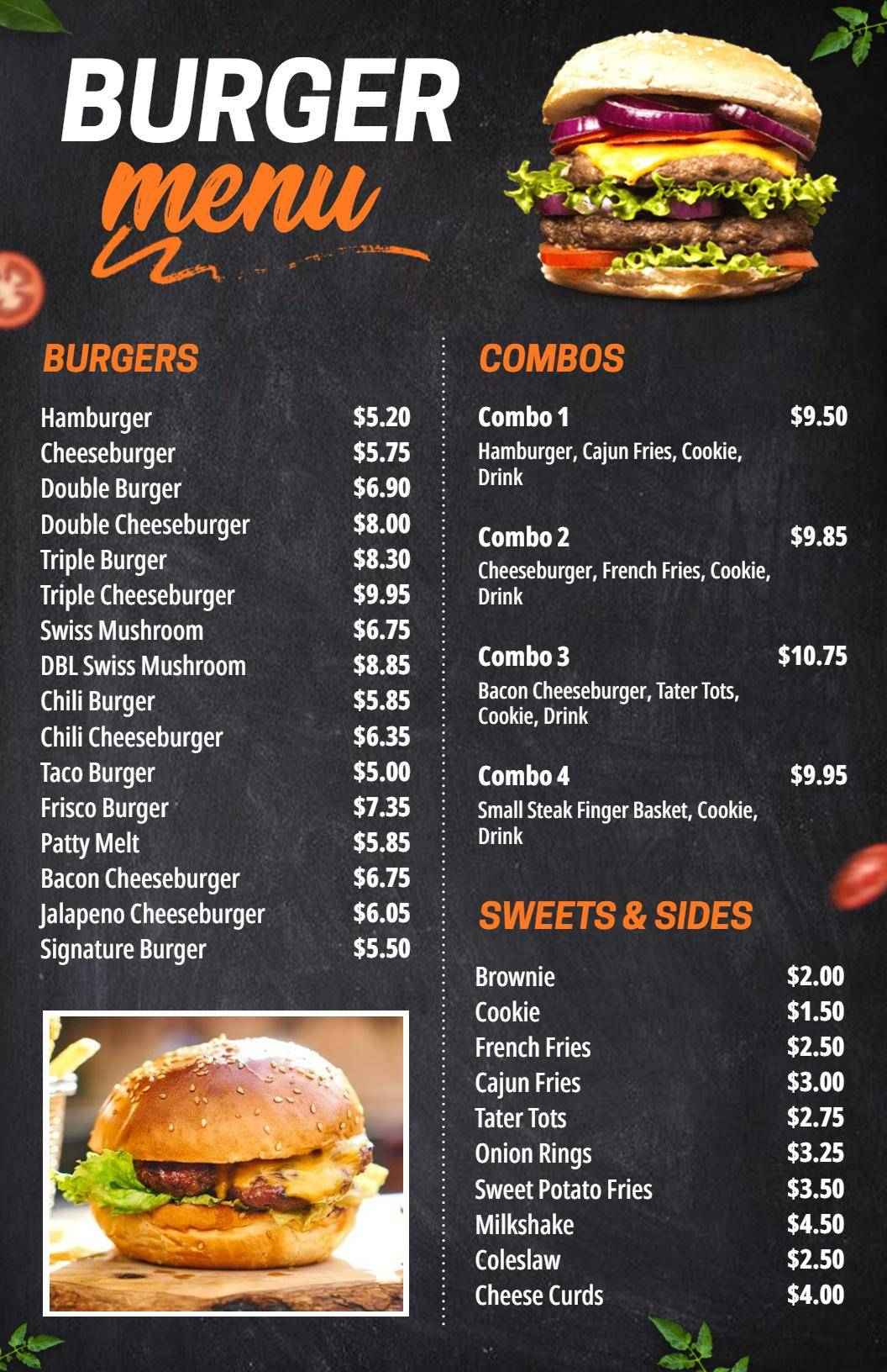 Vintage Black Background Burger Specials Menu Template