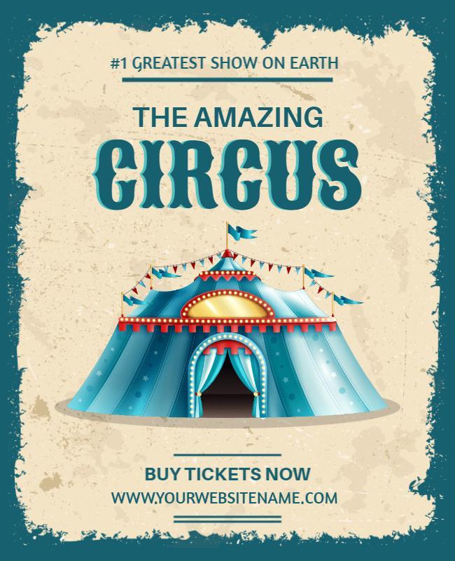 Vintage Blue Circus Tent Event Ticket Sale Flyer Template