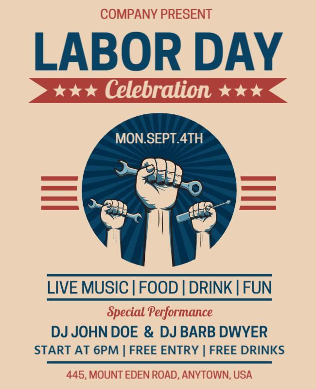 Vintage Bold Labor Day Celebration Party Poster Template