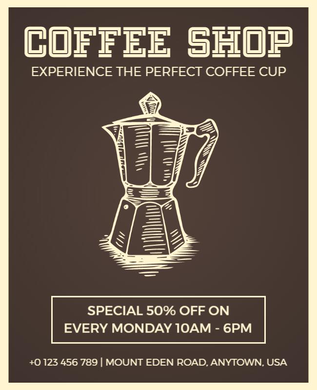Vintage Brown Coffee Shop Promotional Offer Poster Template