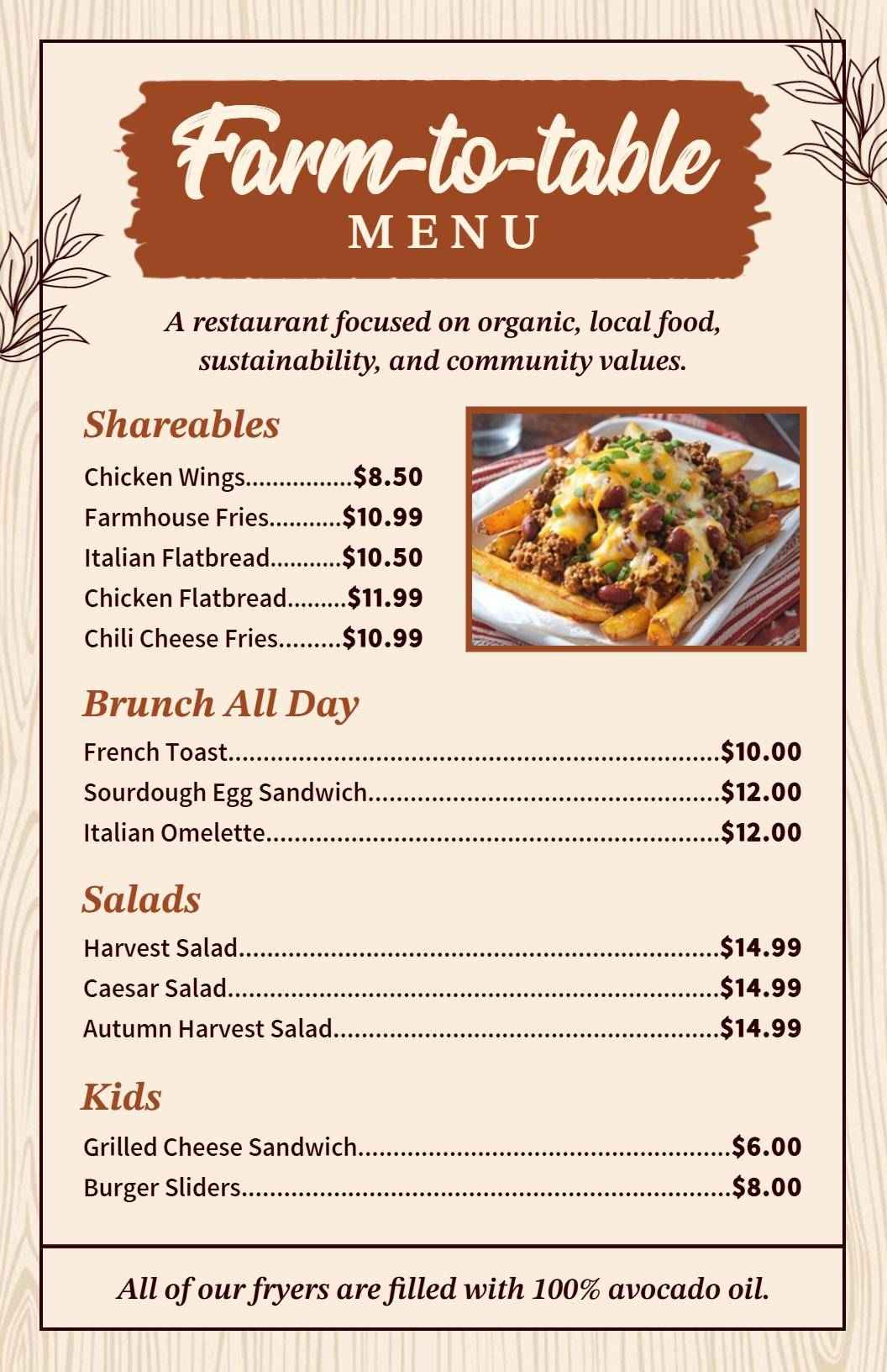 Vintage Brown Farm-to-Table Restaurant Selection Menu Template
