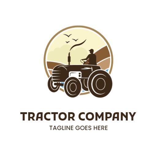 Vintage Brown Tractor Design Under A Scenic Landscape Logo Template