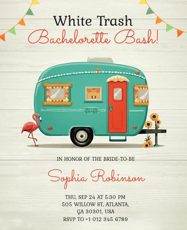 Vintage Camper White Trash Bachelorette Bash Flyer Template