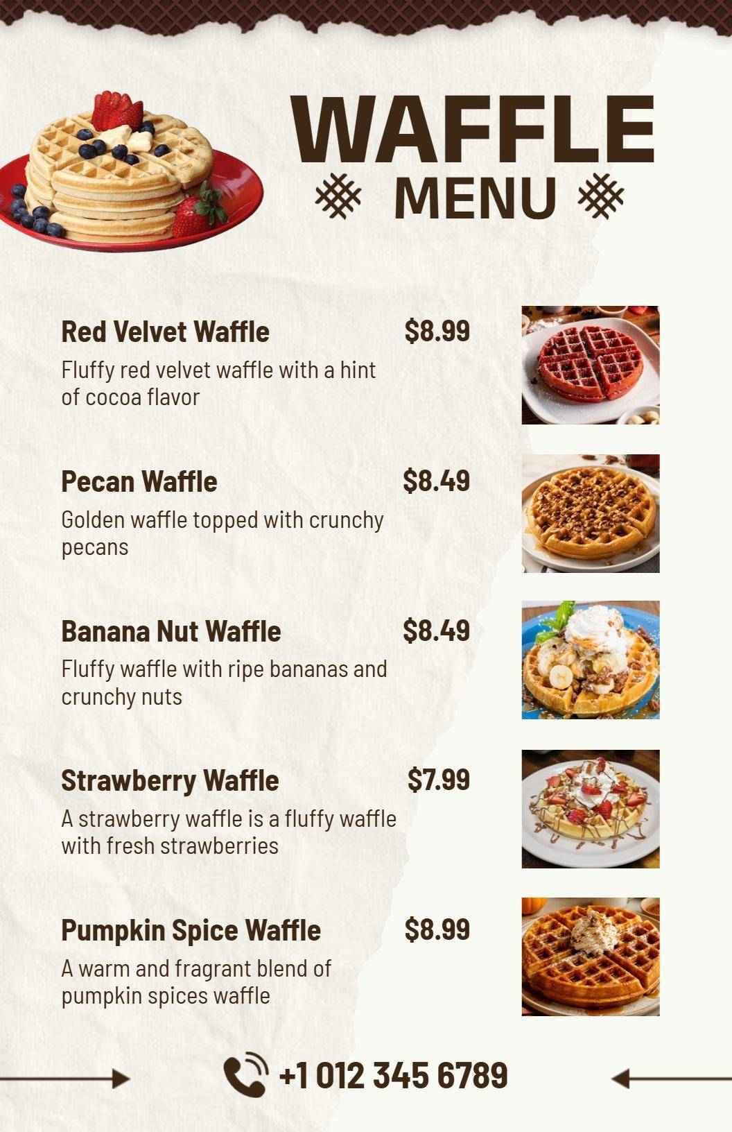 Vintage Caramel-Themed Dessert Waffle Menu Template