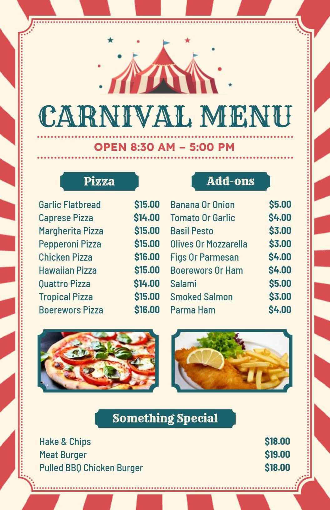 Vintage Circus Inspired Carnival Food Display Menu Template