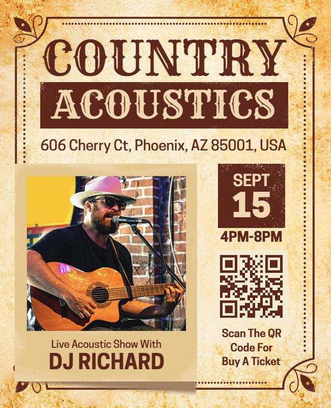 Vintage Country Acoustic Music Concert Flyer Template