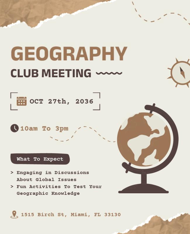 Vintage Earth-Themed Geography Club Meeting Poster Template
