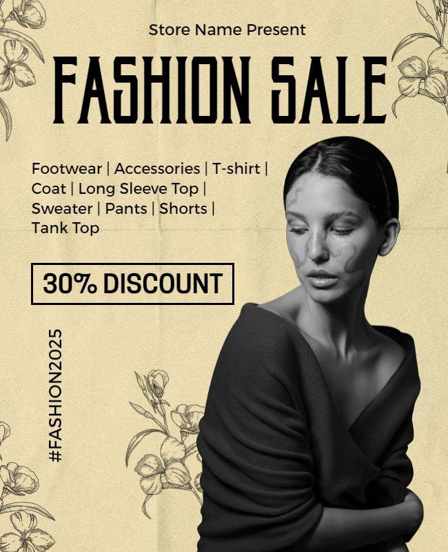 Vintage Elegant Black and White Fashion Sale Flyer Template