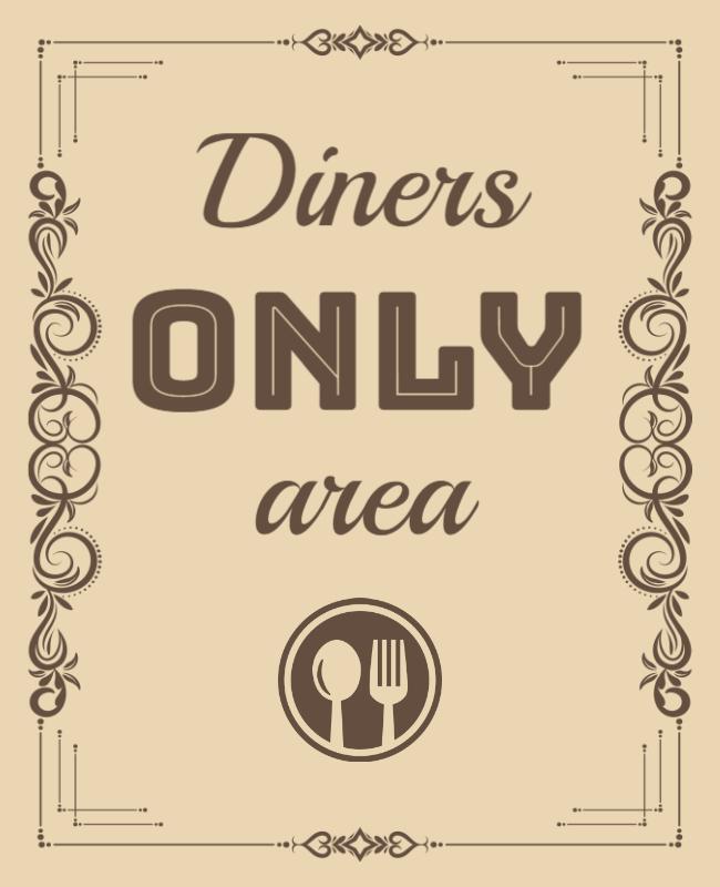 Vintage Elegant Diners Only Area Sign Poster Template
