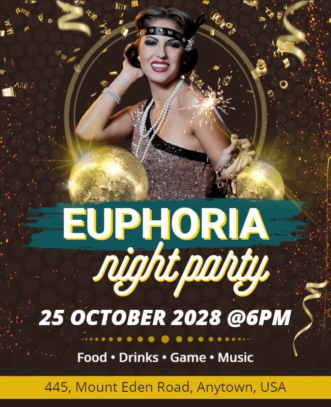 Vintage Euphoria Night Party Flyer Template