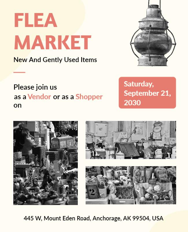 Chic Monochrome Flea Market New and Gently Used Items Flyer Template