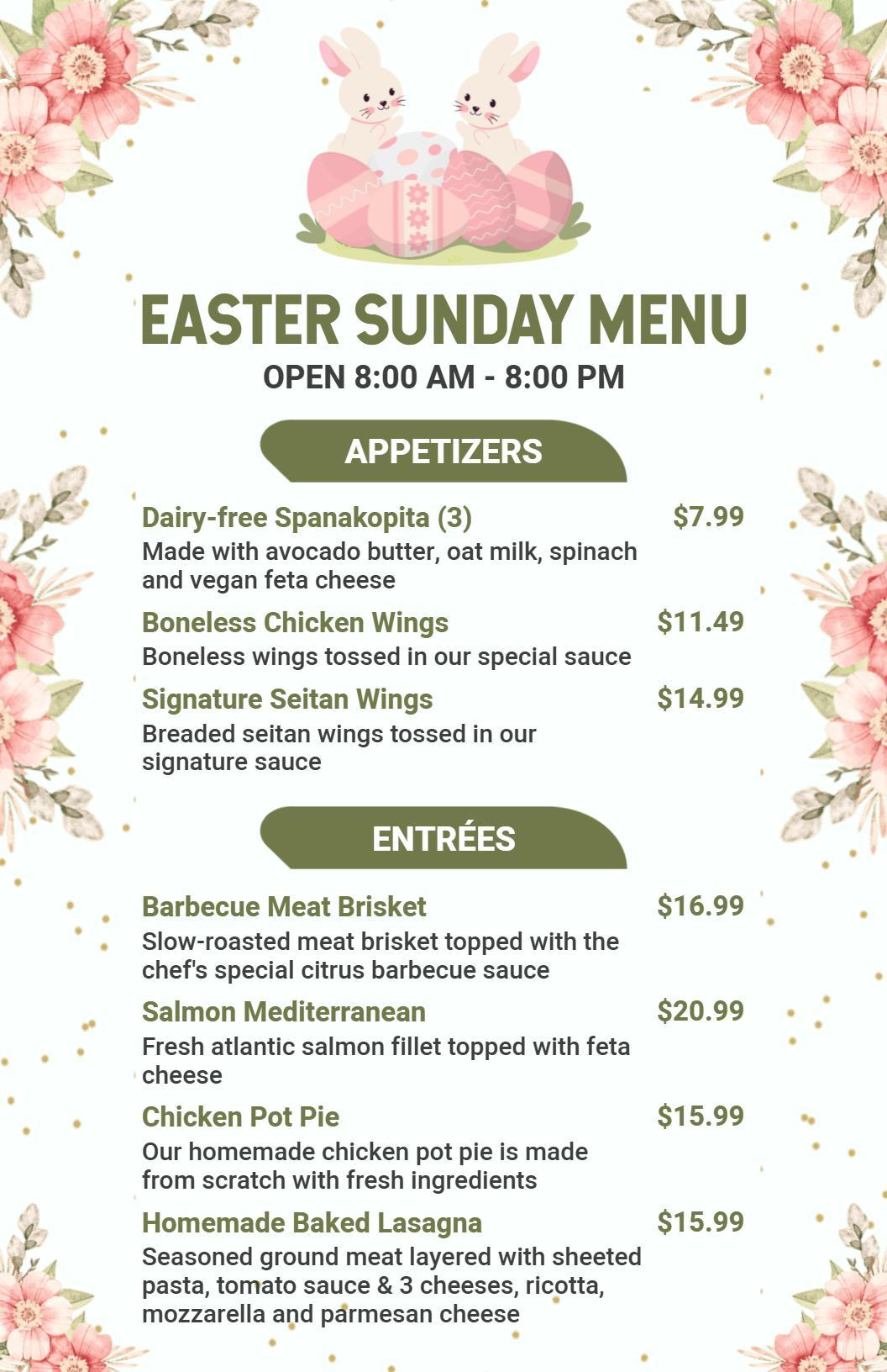 Vintage Floral Design for Easter Sunday Menu Template