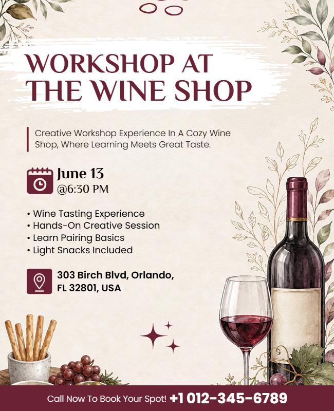 Vintage Floral Design for Wine Shop Workshop Flyer Template