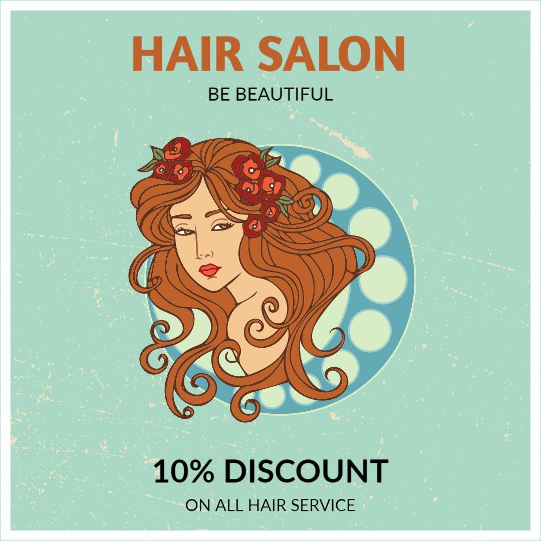 Vintage Floral Hair Salon Promotion with Discount Offer Ad Template