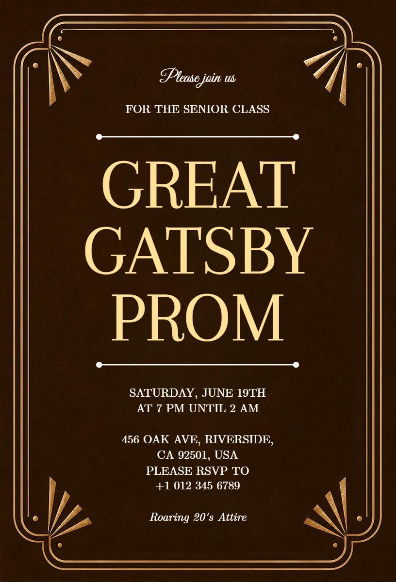 Vintage Great Gatsby Roaring 20's Prom Invitation Template