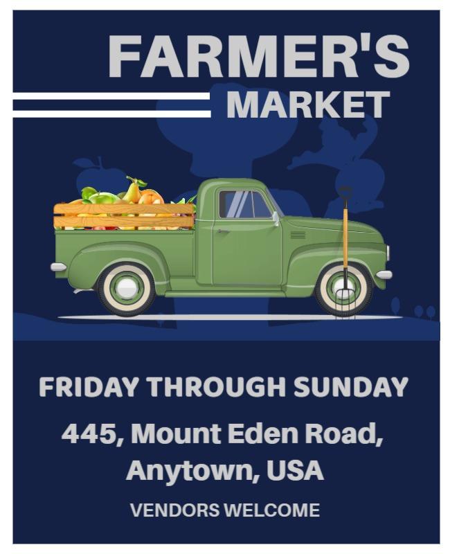 Vintage Green Pickup Truck Farmer's Market Poster Template