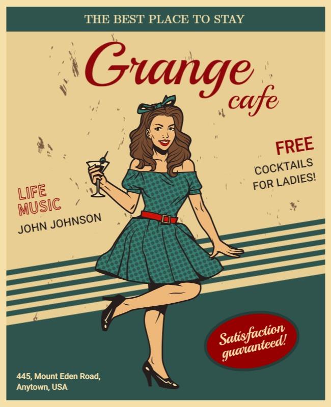 Vintage Green Retro Café Life Music Event Poster Template
