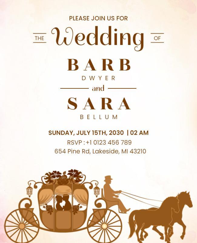 Vintage Horse Drawn Carriage Wedding Flyer Template