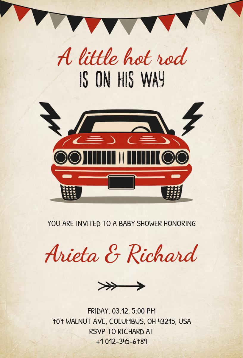 Vintage Hot Rod Theme Cars Birthday Celebration Invitation Template