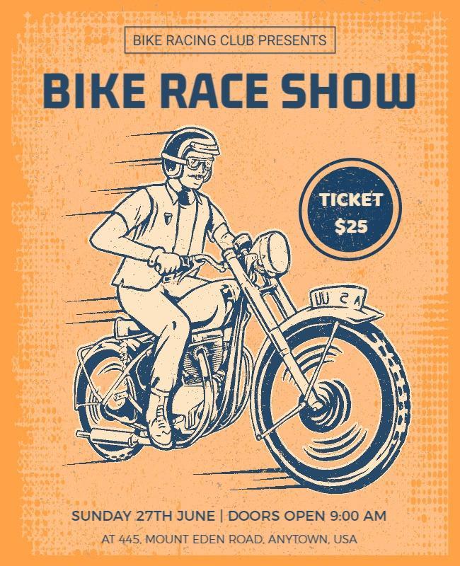 Vintage Illustrated Bike Race Show Event Poster Template