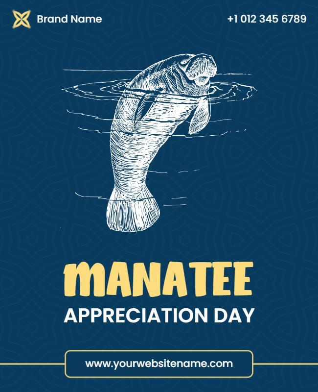 Vintage Illustrated Manatee Appreciation Day Poster Template