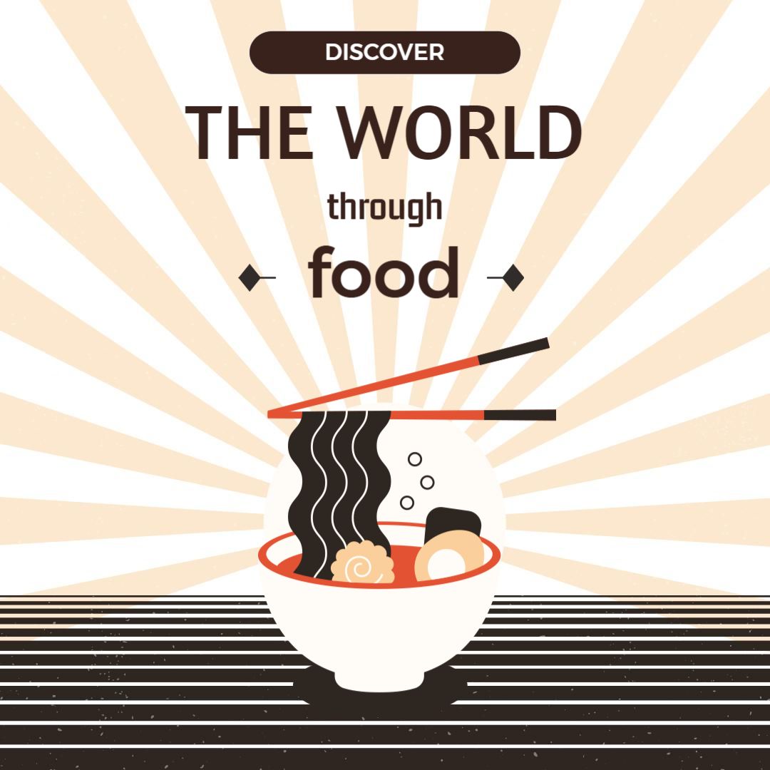Vintage Japanese Noodle Bowl Artwork for Culinary Discovery Ad Template