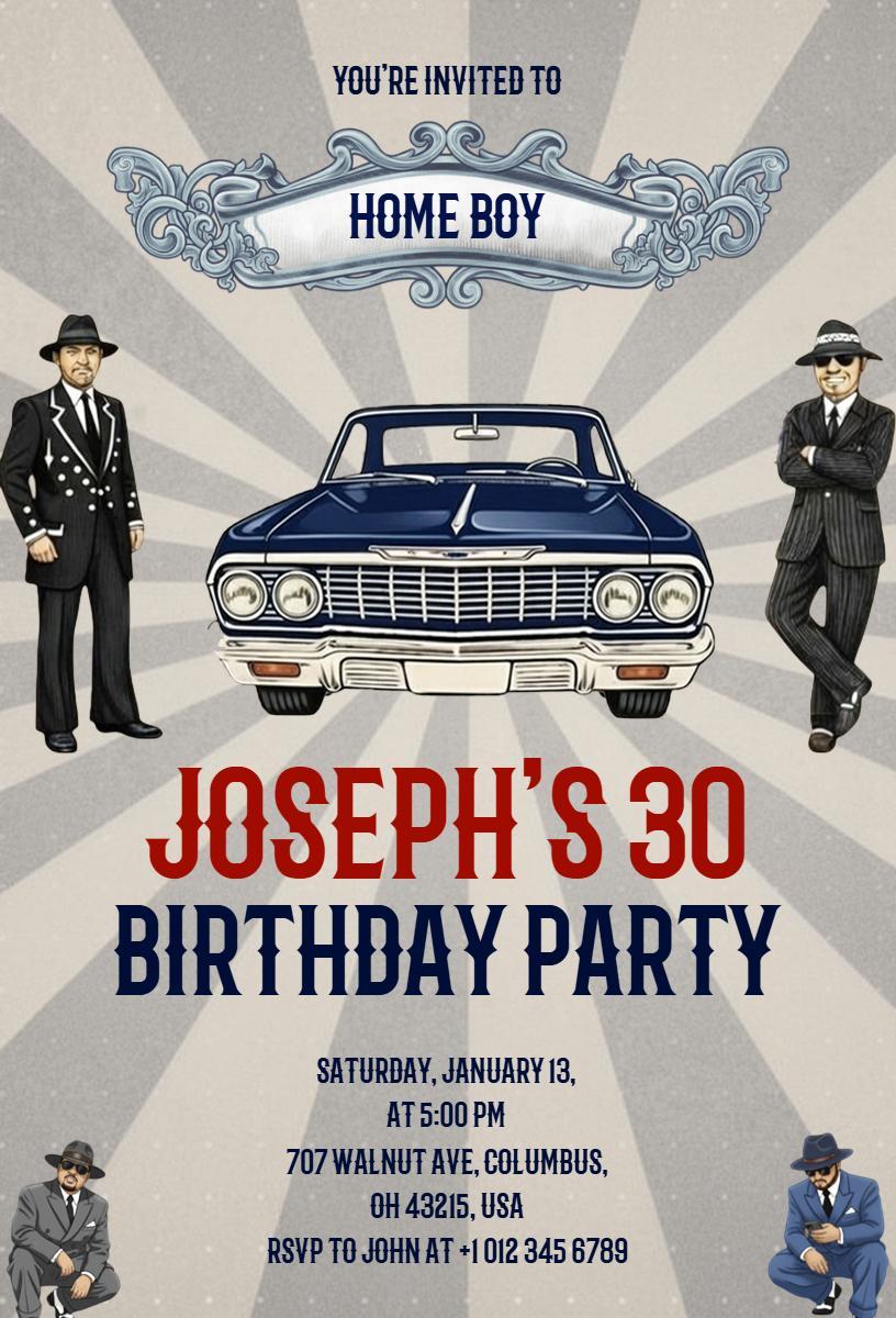 Vintage Mafia Theme 30th Birthday Celebration Invitation Template