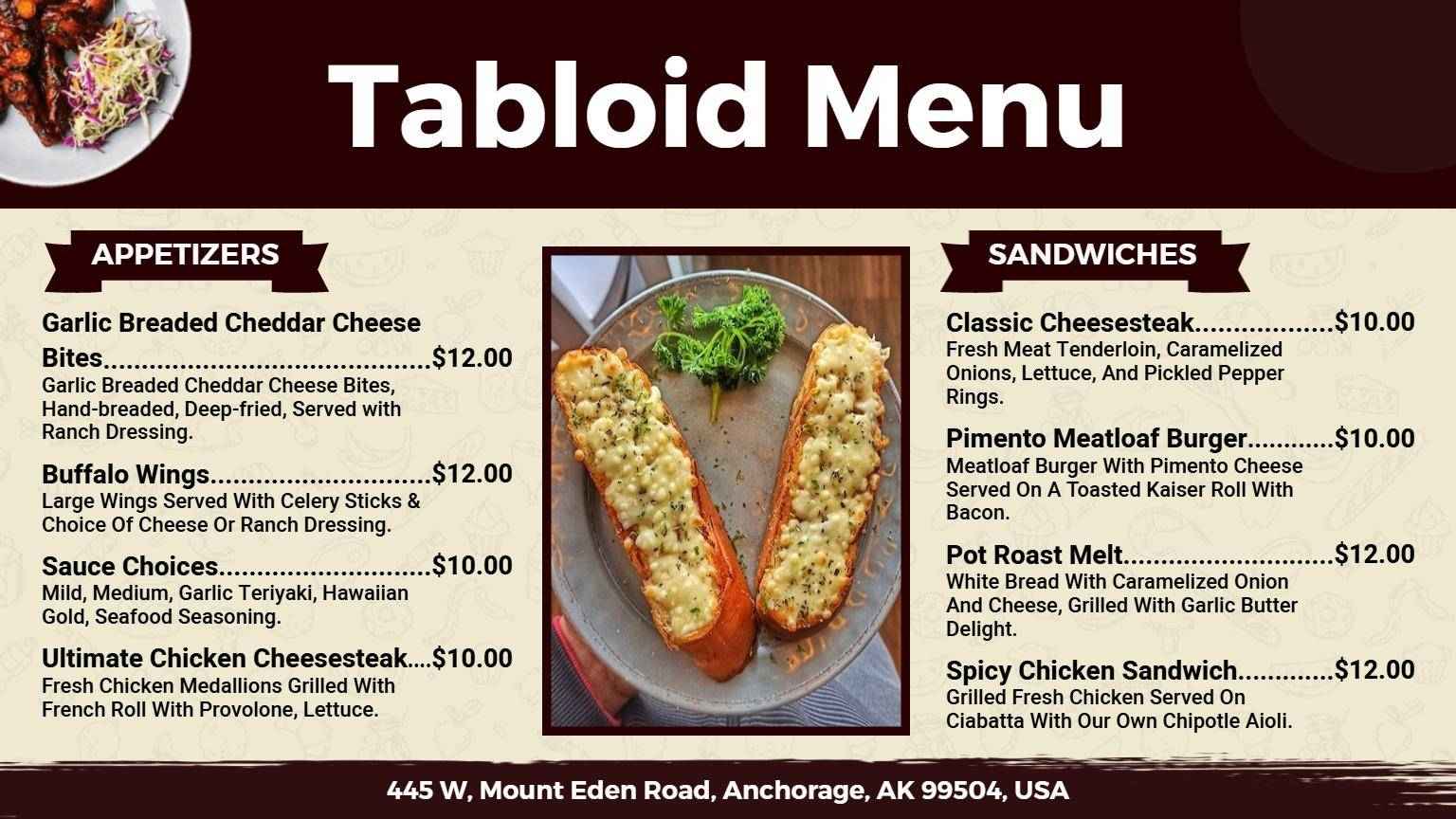 Vintage Maroon Aesthetic Tabloid Restaurant Menu Template